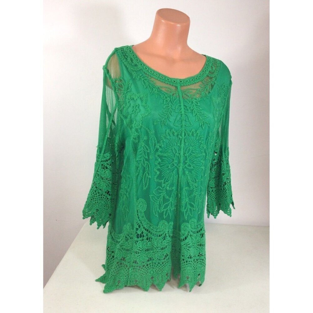 Green Lace Blouse Lined Womens XL New